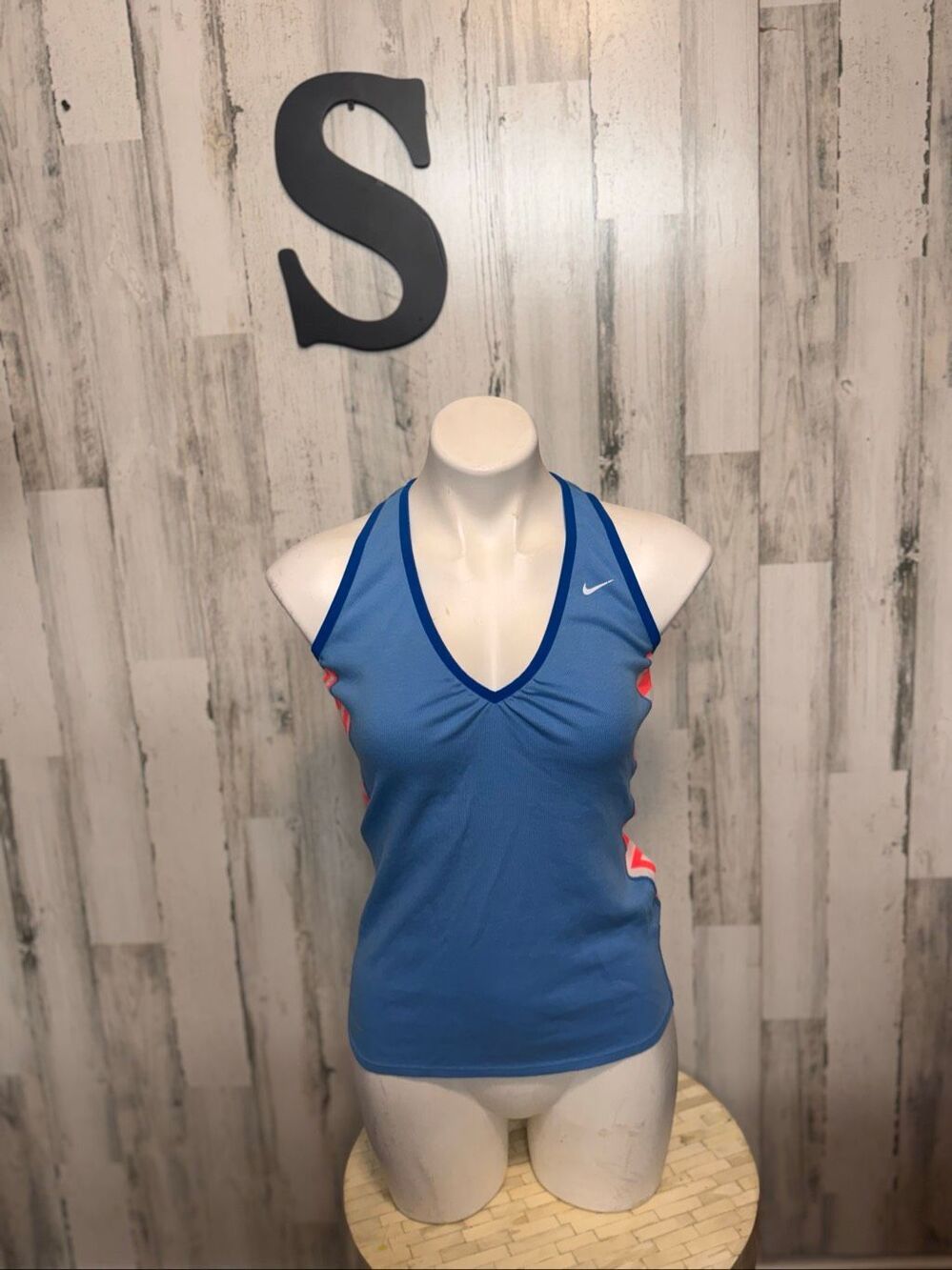 Nike Dri-FIT Blue Orange Geometric Side Panel Racerback Workout Tank Top S
